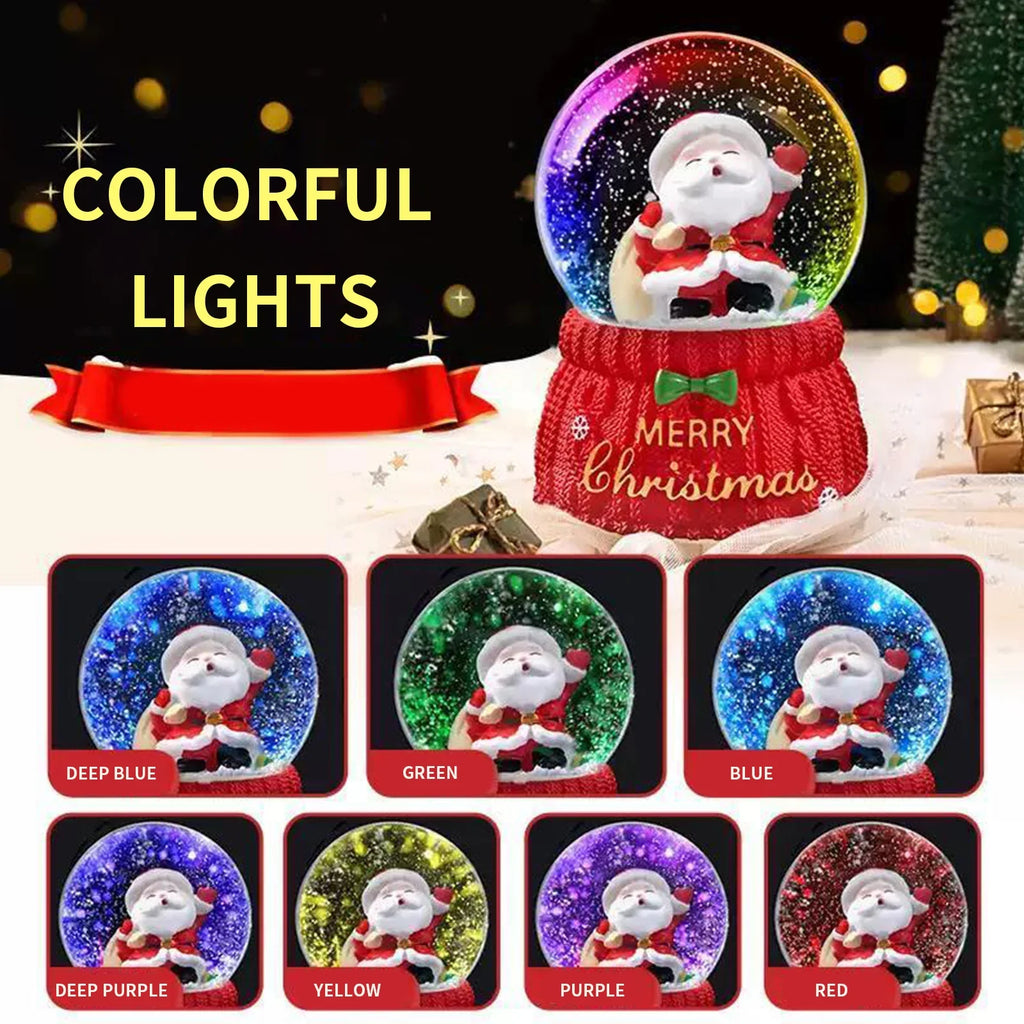 Santa Snow Globe - Magical Christmas Decoration with colorful LED lights in various hues like deep blue, green, and red, ideal for festive ambiance.
